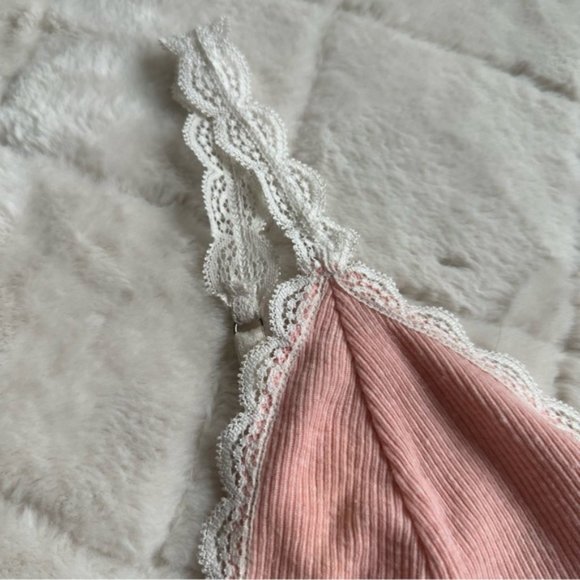 Victoria's Secret | Pink & Cream Ribbed Sleep Bralette | Size Medium - Picture 4 of 12